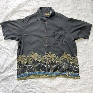 Men's Caribbean Vintage Logo Hawaiian Black Silk-Blend Shirt Size XL